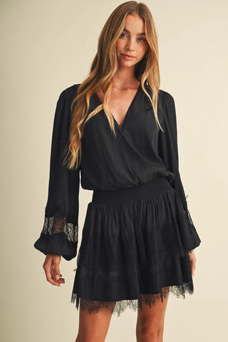 Talk To Angels Bishop Sleeve Shirred Waist Lace Dress