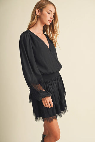 Talk To Angels Bishop Sleeve Shirred Waist Lace Dress
