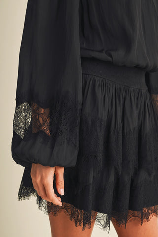Talk To Angels Bishop Sleeve Shirred Waist Lace Dress
