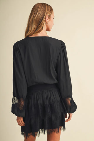 Talk To Angels Bishop Sleeve Shirred Waist Lace Dress