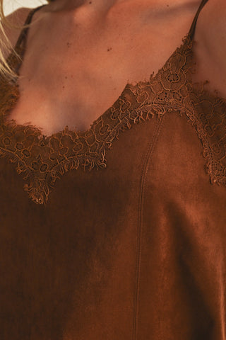 Talk To Angels Lace-Trim V-Neck Suede Camisole
