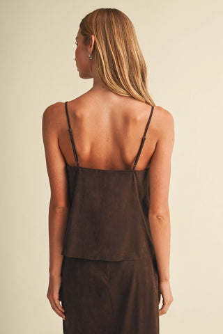 Talk To Angels Lace-Trim V-Neck Suede Camisole
