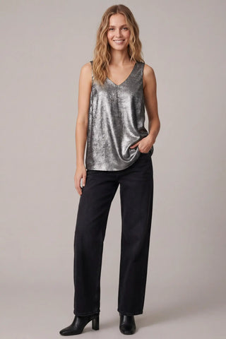 Talk To Angels V Neck Metallic Tank Top