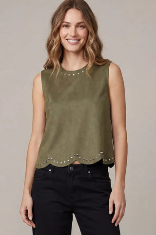 Talk to Angels Studded Faux Suede Top