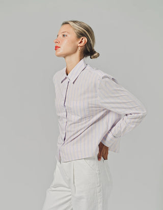 The Shirt Long Sleeve Striped Boxy Crop Shirt