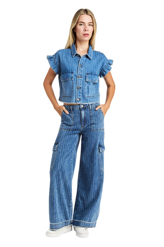 Tractr Striped Denim Cargo Pants