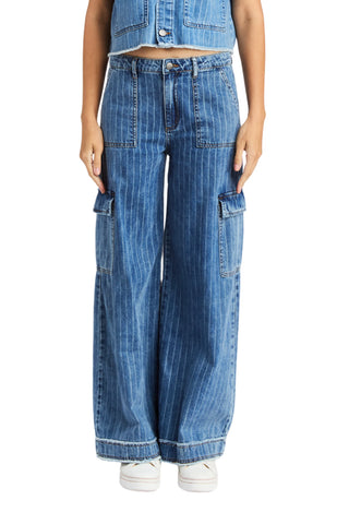 Tractr Striped Denim Cargo Pants