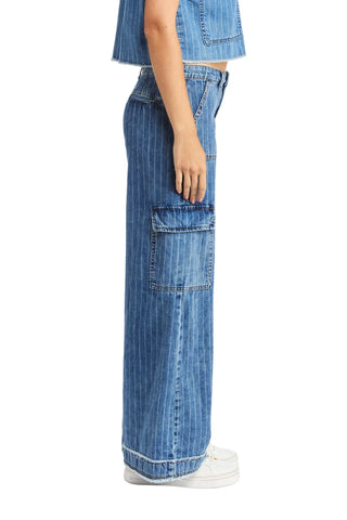 Tractr Striped Denim Cargo Pants