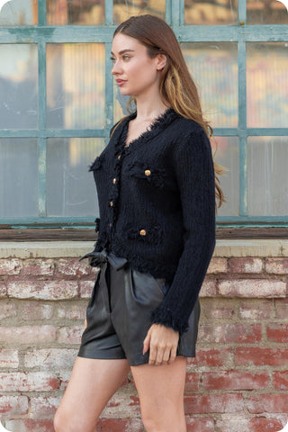 Twin Angels Frayed Trim Cardigan