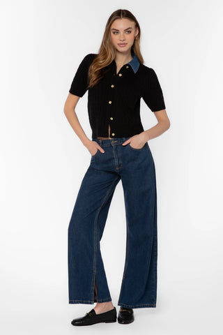 Velvet Heart Rosie Cable Knit Cardigan with Denim Accent