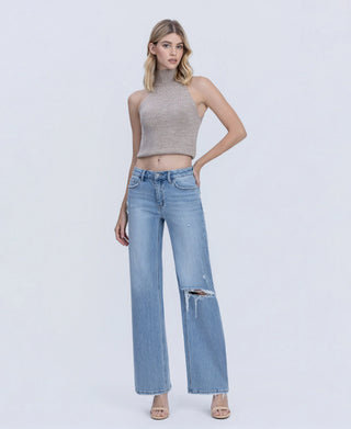 Vervet Olivia Mid Rise Distressed Wide Leg Jeans