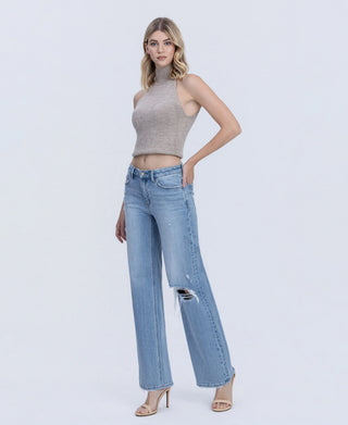 Vervet Olivia Mid Rise Distressed Wide Leg Jeans
