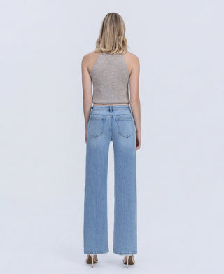 Vervet Olivia Mid Rise Distressed Wide Leg Jeans