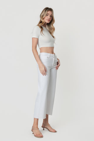 Vervet Olivia High Rise Cropped Wide Leg White Jeans