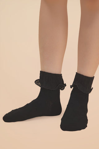 Mo:Vint Lace Trim Beaded Crew Socks