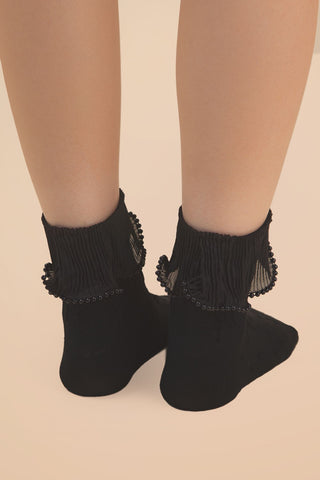 Mo:Vint Lace Trim Beaded Crew Socks