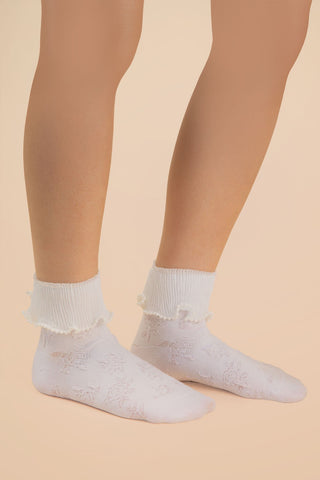 Mo:Vint Lace Trim Beaded Crew Socks