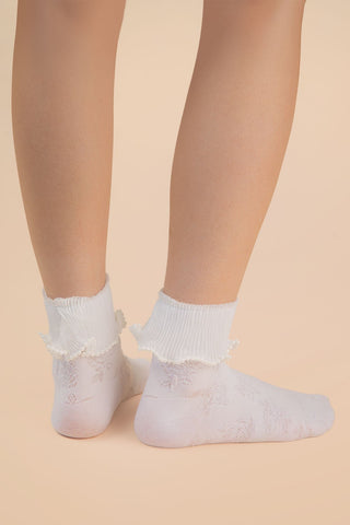 Mo:Vint Lace Trim Beaded Crew Socks