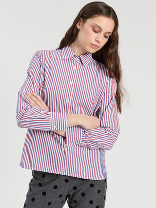 Vilagallo Tricolor Striped Shirt with Rhinestone Hearts