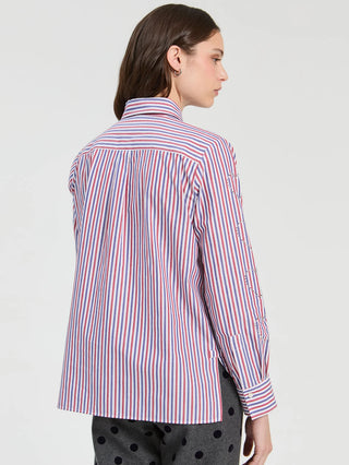 Vilagallo Tricolor Striped Shirt with Rhinestone Hearts