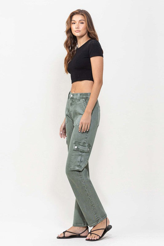 Flying Monkey Mid Rise Straight Jeans with Cargo Pocket Detail *Online Only* - Premium  from VERVET by Flying Monkey - Just $81! Shop now at Lonnys NY