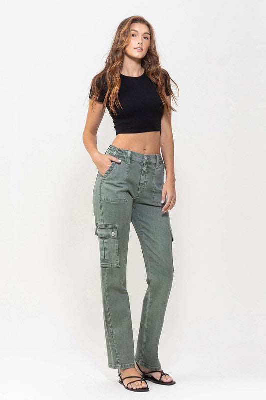 Flying Monkey Mid Rise Straight Jeans with Cargo Pocket Detail *Online Only* - Premium  from VERVET by Flying Monkey - Just $81! Shop now at Lonnys NY