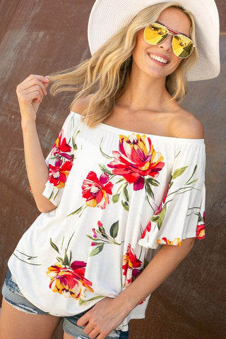 Floral Off Shoulder Top *Online Only* - Premium Shirts & Tops at Lonnys NY - Just $47.99! Shop Womens clothing now 