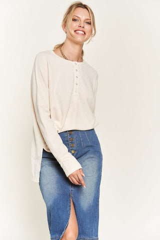 Button down side slit pullover knit top  *Online Only* - Premium  at Lonnys NY - Just $79.63! Shop Womens clothing now 