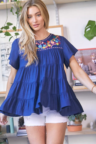 Solid Flared Short Sleeve Top *Online Only* - Premium  at Lonnys NY - Just $65! Shop Womens clothing now 