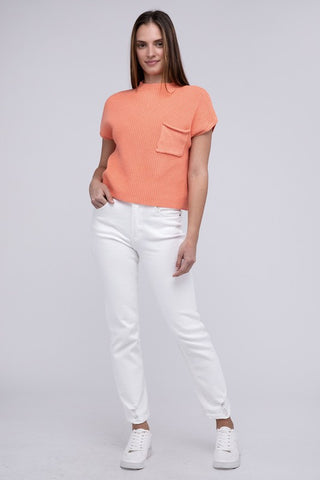 Mock Neck Short Sleeve Cropped Sweater - Premium  from ZENANA - Just $35! Shop now 