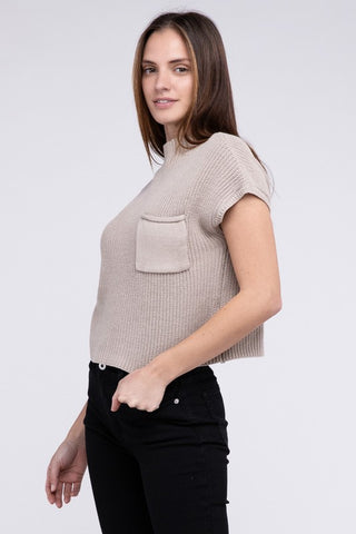 Mock Neck Short Sleeve Cropped Sweater  *Online Only*