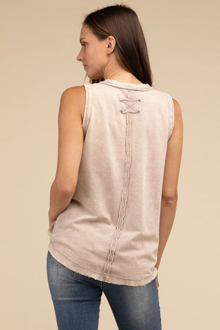 Half-Button Raw Edge Sleeveless Henley Top *Online Only* - Premium tank top at Lonnys NY - Just $37! Shop Womens clothing now 