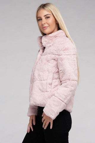 Fluffy Zip-Up Sweater Jacket *Online Only* - Premium  from Ambiance Apparel - Just $33! Shop now 