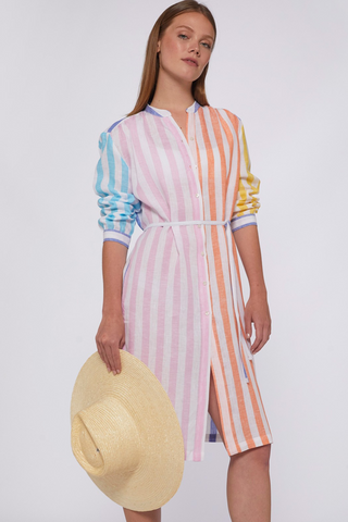Vilagallo Rebecca Embroidered Linen Stripe Dress - Premium dresses at Lonnys NY - Just $245! Shop Womens clothing now 