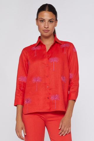 Vilagallo Sara Embellished Coral Linen Top - Premium Shirts & Tops at Lonnys NY - Just $195! Shop Womens clothing now 