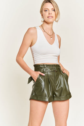 High Rise Belted Faux Leather Shorts *Online Only* - Premium clothing at Lonnys NY - Just $56! Shop Womens clothing now 