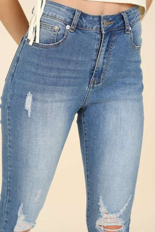 Dark wash distressed skinny jeans *Online Only* - Premium pants at Lonnys NY - Just $51! Shop Womens clothing now 