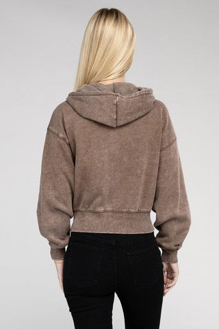 Acid Wash Fleece Cropped Zip-Up Hoodie *Online Only* - Premium sweatshirt from ZENANA - Just $48! Shop now at Lonnys NY