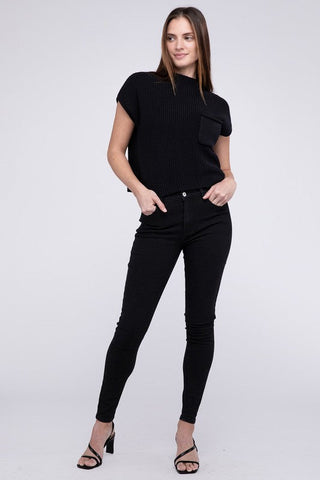 Mock Neck Short Sleeve Cropped Sweater - Premium  from ZENANA - Just $35! Shop now 