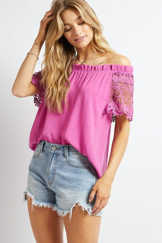 Crochet Lace Sleeveless Accent Off Shoulder Top *Online Only* - Premium  from Davi & Dani - Just $36! Shop now 