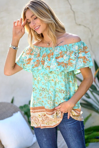 Printed Off Shoulder Smocked Top *Online Only* - Premium  at Lonnys NY - Just $65! Shop Womens clothing now 