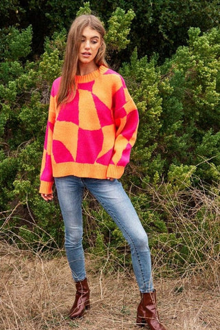 Multi Geo Checker Pullover Knit Sweater Top *Online Only* - Premium  from Davi & Dani - Just $65! Shop now 