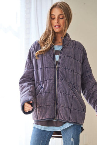 Washed Soft Comfy Quilting Zip Closure Jacket *Online Only* - Premium  from Davi & Dani - Just $111.50! Shop now 