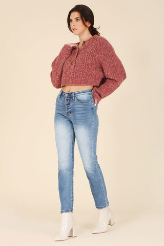 Melange Half Button Sweater *Online Only* - Premium clothing at Lonnys NY - Just $48! Shop Womens clothing now 