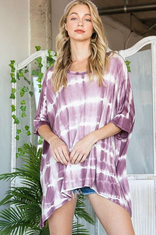 STRIPED TIE DYE ROUND NECK TUNIC  *Online Only* - Premium  at Lonnys NY - Just $60! Shop Womens clothing now 