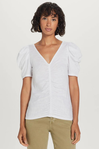 Goldie Duchess Ruched Sleeve V-Neck Tee - Premium Shirts & Tops at Lonnys NY - Just $125! Shop Womens clothing now 