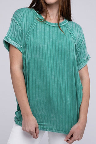 Ribbed Raglan Dolman Sleeve Boat-Neck Top - Premium  at Lonnys NY - Just $35! Shop Womens clothing now 