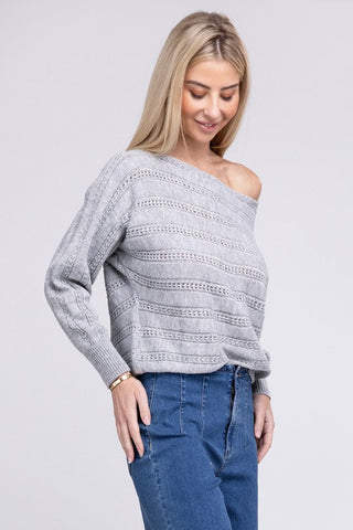 Boat Neck Cable Knit Sweater *Online Only* - Premium  at Lonnys NY - Just $32! Shop Womens clothing now 
