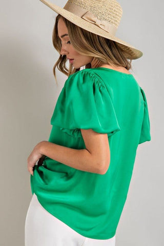 V-Neck Puff Sleeve Blouse Top *Online Only* - Premium  from eesome - Just $43.85! Shop now 