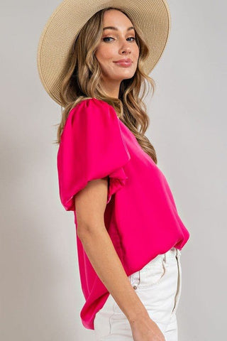 V-Neck Puff Sleeve Blouse Top *Online Only* - Premium  from eesome - Just $43.85! Shop now 